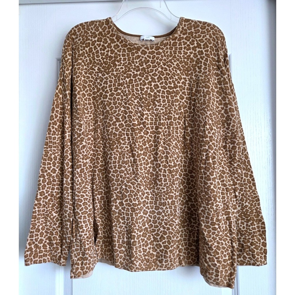 J. Jill Leopard Print Long Sleeve Cotton Blend Knit Top Brown Tan Sz 2X